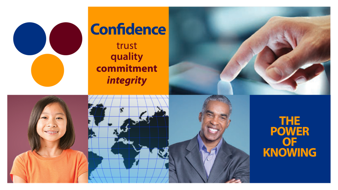 ETS mood board Mood board showing ETS’s brand pillars of trust, quality, commitment, and integrity