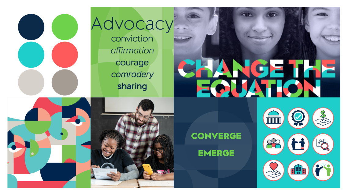 Saga Education mood board Mood board showing Saga Education's brand pillars of conviction, affirmation, courage, comradery, and sharing.